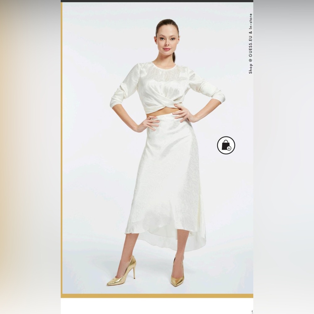 Skirt-Frosted white Evolette Bias cut midi skirt from Guess